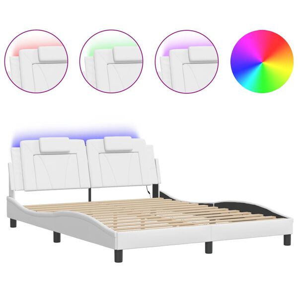 vidaXL Cadre de lit Viana avec LED sans matelas blanc 152x203 cm