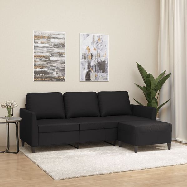 vidaXL Canap&eacute; &agrave; 3 places avec repose-pieds Noir 180 cm Similicuir