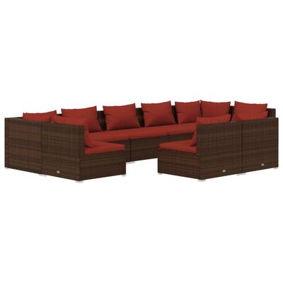 vidaXL Salon de jardin 9 pcs avec coussins Marron Résine tressée