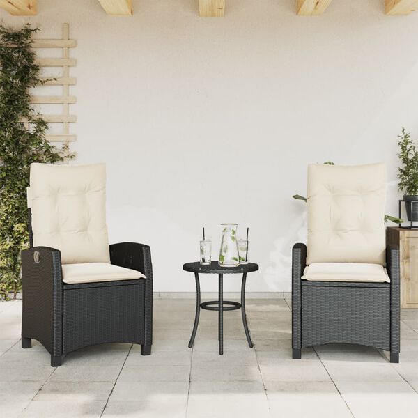 vidaXL Chaises inclinables de jardin lot de 2 et coussins noir rotin