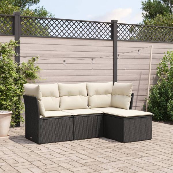 vidaXL Salon de jardin 4 pcs avec coussins noir r&eacute;sine tress&eacute;e