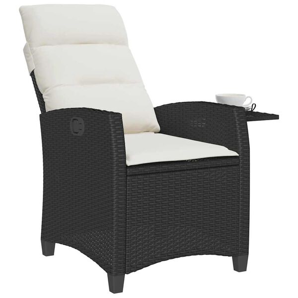 vidaXL Chaise de jardin inclinable avec table d'appoint noir polyrotin