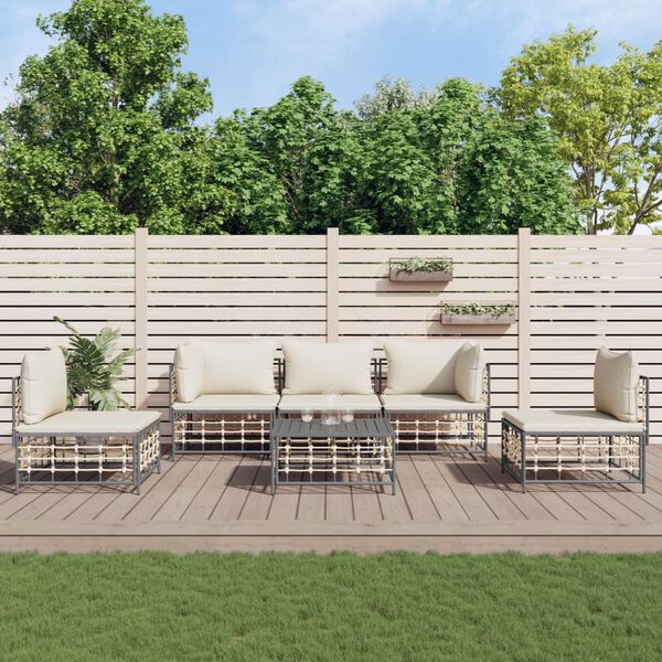 vidaXL Salon de jardin 6 pcs avec coussins anthracite r&eacute;sine tress&eacute;e