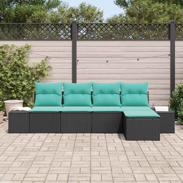 vidaXL Ensemble de canap&eacute; de jardin 5 pcs Noir et turquoise polyrotin