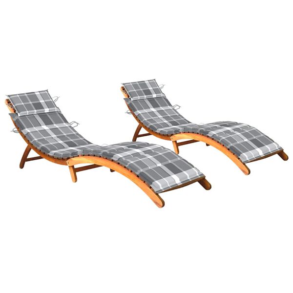 vidaXL Chaises longues lot de 2 avec coussins Bois d'acacia solide