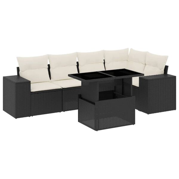 vidaXL Salon de jardin 6 pcs avec coussins noir r&eacute;sine tress&eacute;e