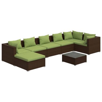 vidaXL Salon de jardin 8 pcs avec coussins résine tressée marron