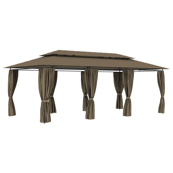 vidaXL Belv&eacute;d&egrave;re avec rideaux 600x298x270 cm Taupe 180 g/m&sup2;