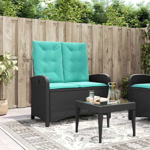 vidaXL Banc inclinable de jardin avec coussins noir r&eacute;sine tress&eacute;e