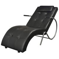 vidaXL Chaise longue avec oreiller noir similicuir