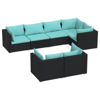 vidaXL Salon de jardin 7 pcs avec coussins Noir Résine tressée