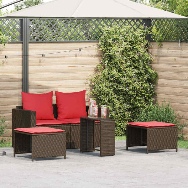 vidaXL Salon de jardin 5 pcs avec coussins empilable marron polyrotin