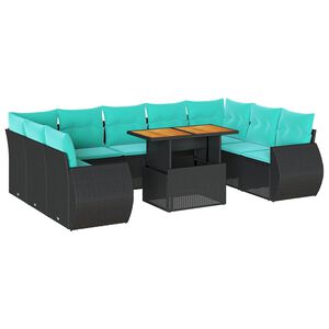 vidaXL Salon de jardin 10 pcs avec coussins noir r&eacute;sine tress&eacute;e