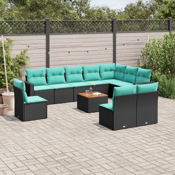 vidaXL Salon de jardin 11 pcs avec coussins noir r&eacute;sine tress&eacute;e