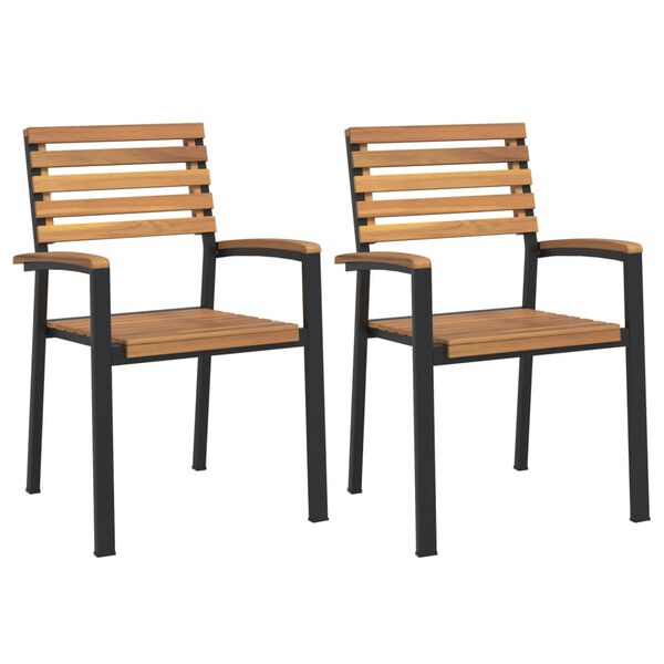vidaXL Chaises de jardin empilables lot de 2 bois d'acacia et m&eacute;tal