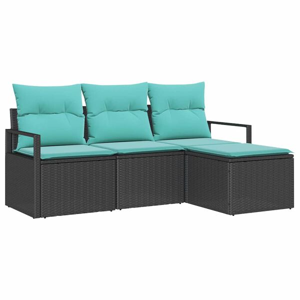 vidaXL Ensemble de Canap&eacute;s 4 pcs Noir et turquoise polyrotin