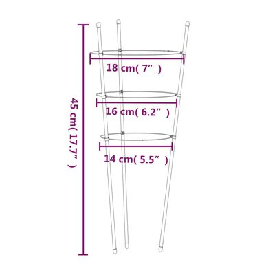 vidaXL Supports pour plantes de jardin 3 anneaux 5pcs Vert 45 cm Acier