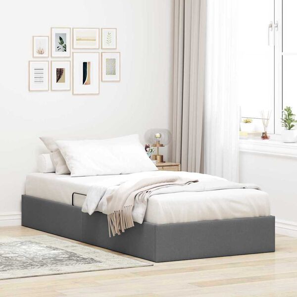 vidaXL Lit de Rangement avec matelas Gris fonc&eacute; 100 x 190 cm tissu