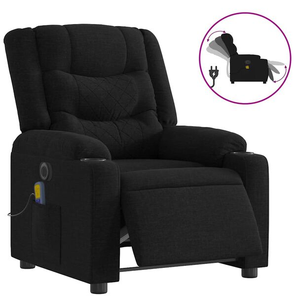 vidaXL Fauteuil inclinable de massage &eacute;lectrique noir tissu