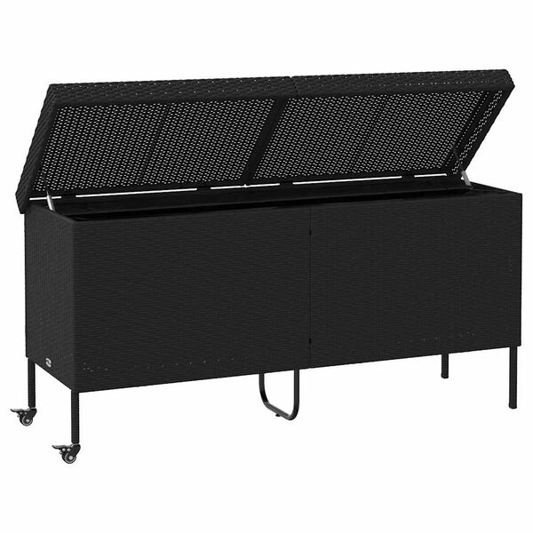 vidaXL Boîte de rangement de jardin et roues noir résine tressée