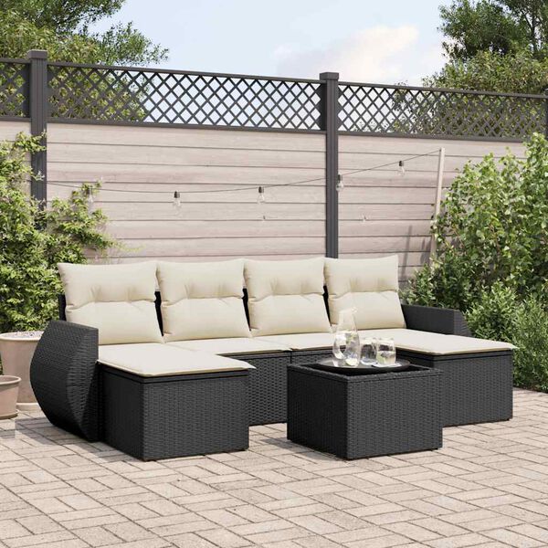 vidaXL Salon de jardin 7 pcs avec coussins noir r&eacute;sine tress&eacute;e