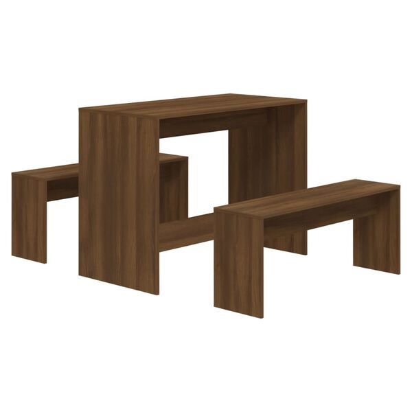 vidaXL Ensemble &agrave; manger 3 pcs Ch&ecirc;ne marron Bois d'ing&eacute;nierie