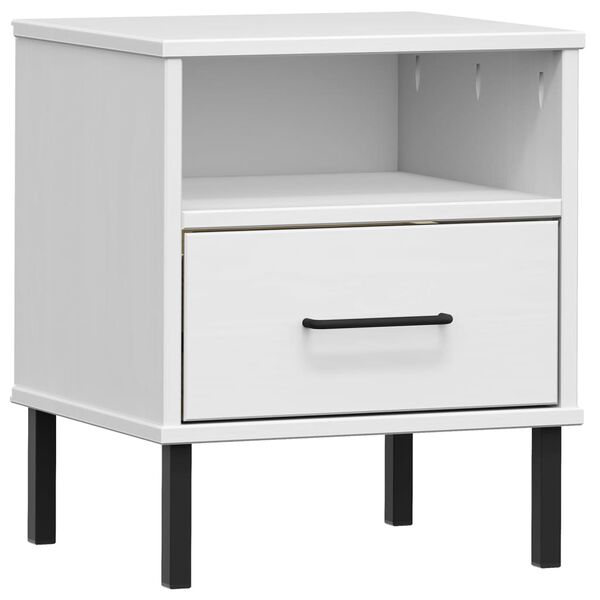 vidaXL Table de chevet avec pieds en métal Blanc Bois pin massif OSLO