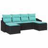vidaXL Ensemble de canap&eacute; de jardin 6 pcs Noir et turquoise polyrotin
