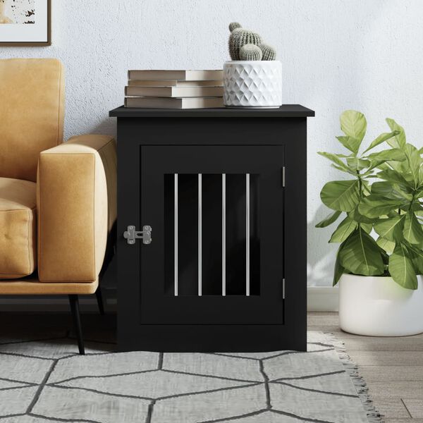 vidaXL Meuble de cage pour chiens noir 55x75x65 cm bois d'ing&eacute;nierie