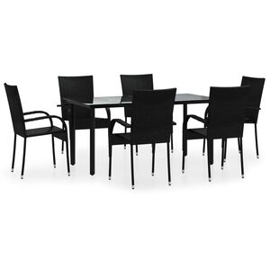 vidaXL Ensemble &agrave; manger de jardin 7 pcs Noir R&eacute;sine tress&eacute;e