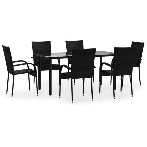 vidaXL Ensemble &agrave; manger de jardin 7 pcs Noir R&eacute;sine tress&eacute;e