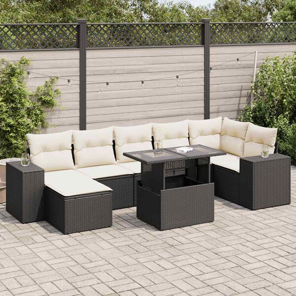 vidaXL Salon de jardin 8 pcs avec coussins noir r&eacute;sine tress&eacute;e