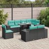 vidaXL Salon de jardin 9 pcs avec coussins noir r&eacute;sine tress&eacute;e acacia
