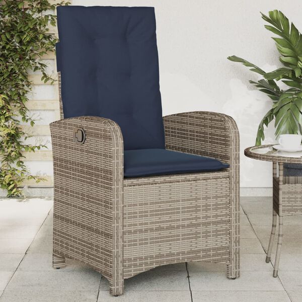vidaXL Chaise inclinable de jardin avec coussins gris r&eacute;sine tress&eacute;e