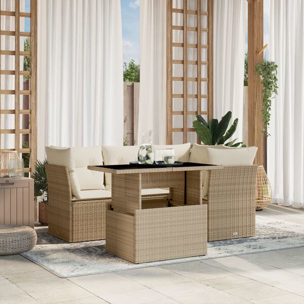 vidaXL Salon de jardin avec coussins 5 pcs beige r&eacute;sine tress&eacute;e