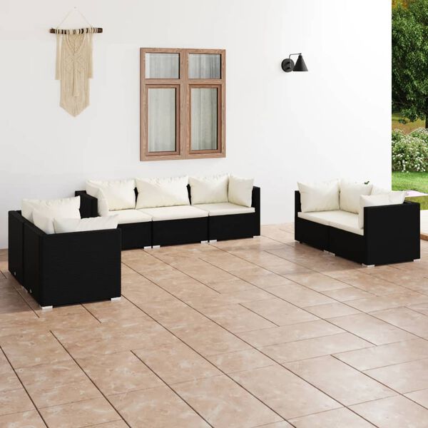 vidaXL Salon de jardin 7 pcs avec coussins R&eacute;sine tress&eacute;e Noir