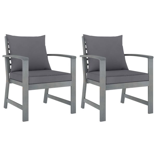vidaXL Chaises de jardin lot de 2 avec coussins gris fonc&eacute; Bois acacia