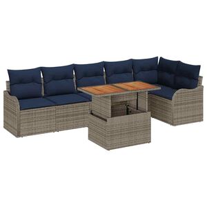 vidaXL Ensemble de canap&eacute; de jardin 7 pcs Gris et bleu marine