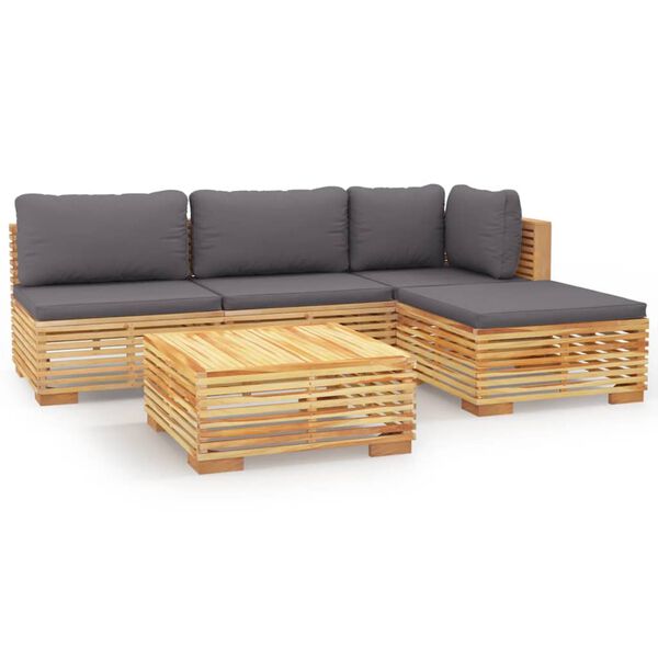 vidaXL Salon de jardin 5 pcs avec coussins Bois de teck solide