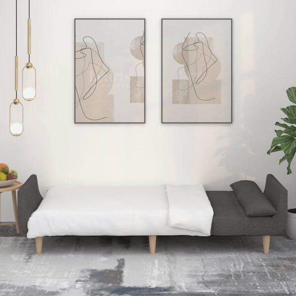 vidaXL Canap&eacute;-lit &agrave; 2 places avec deux oreillers Gris fonc&eacute; Tissu