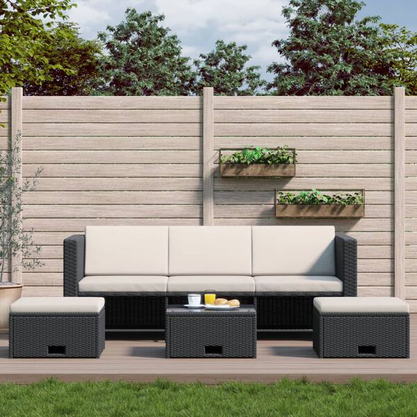 vidaXL Salon de jardin 4 pcs avec coussins R&eacute;sine tress&eacute;e Noir