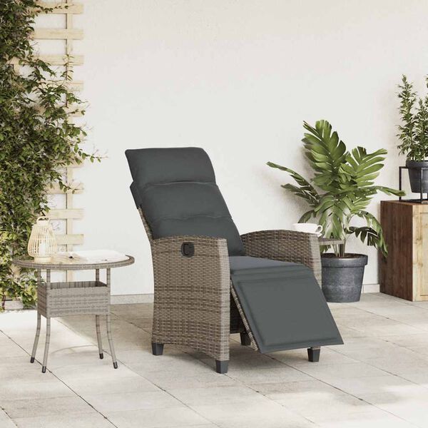 vidaXL Chaise de jardin inclinable avec table d'appoint gris polyrotin