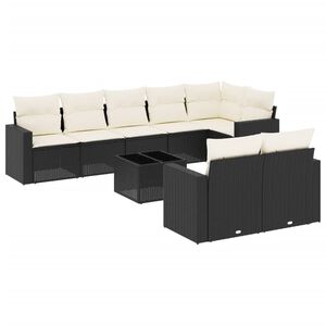 vidaXL Salon de jardin 9 pcs avec coussins noir r&eacute;sine tress&eacute;e