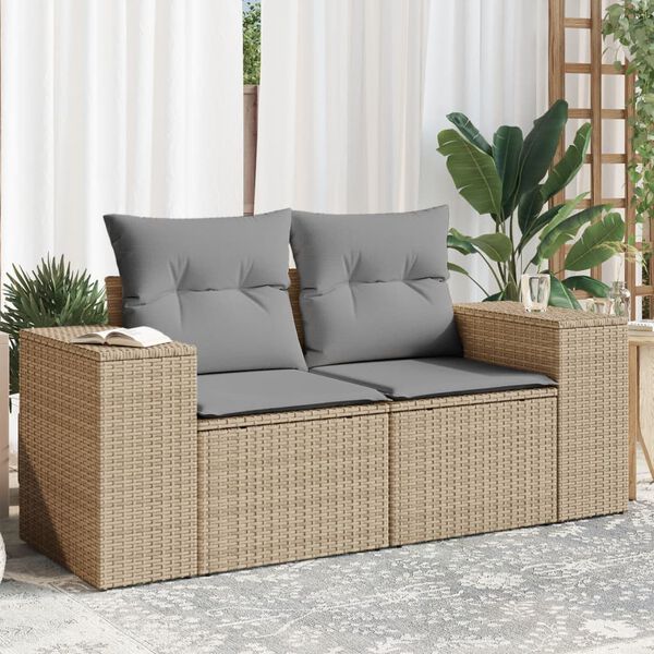 vidaXL Canap&eacute; de jardin avec coussins 2 places beige r&eacute;sine tress&eacute;e