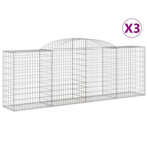 vidaXL Paniers &agrave; gabions arqu&eacute;s 3 pcs 300x50x100/120 cm fer galvanis&eacute;