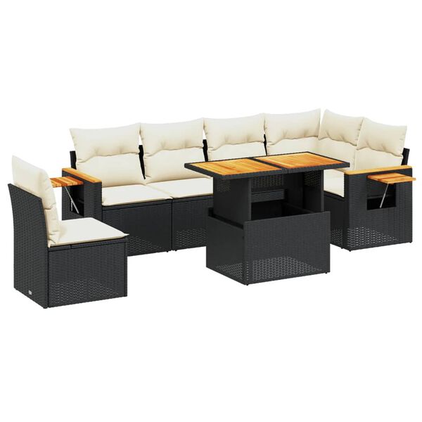 vidaXL Salon de jardin 7 pcs avec coussins noir r&eacute;sine tress&eacute;e