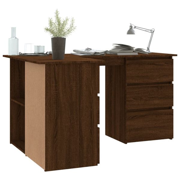 vidaXL Bureau d'angle Chêne marron 145x100x76 cm Bois d'ingénierie