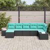 vidaXL Ensemble de canap&eacute; de jardin 7 pcs Noir et turquoise polyrotin
