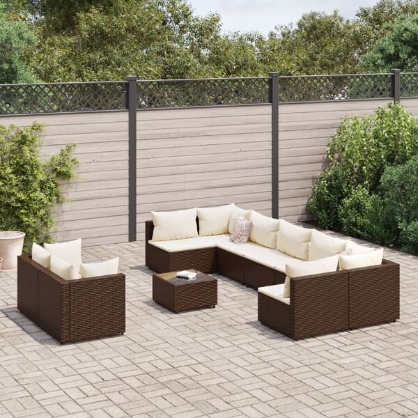 vidaXL Salon de jardin 10 pcs avec coussins marron r&eacute;sine tress&eacute;e