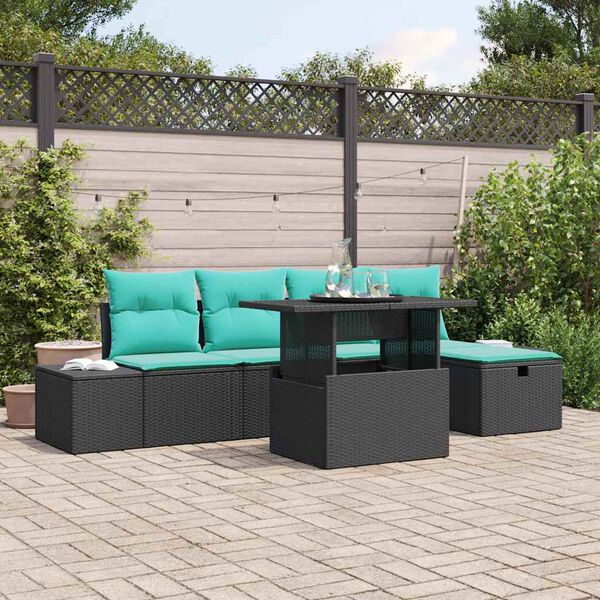 vidaXL Ensemble de canap&eacute; de jardin avec coussin 6 pcs Noir Poly rotin